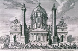Karlskirche görünümü, Viyana, Hieronymous Sperling (1695-1777) tarafından oyulmuş